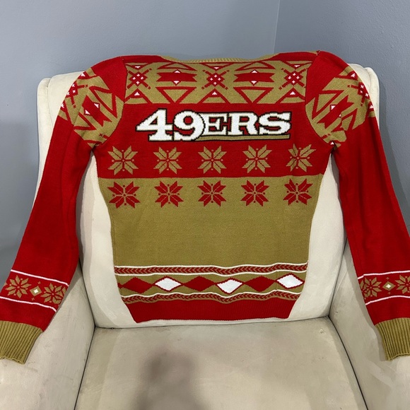 San Francisco 49ers NFL Women’s V Neck Christmas Sweater ❤️💛 - Picture 4 of 7